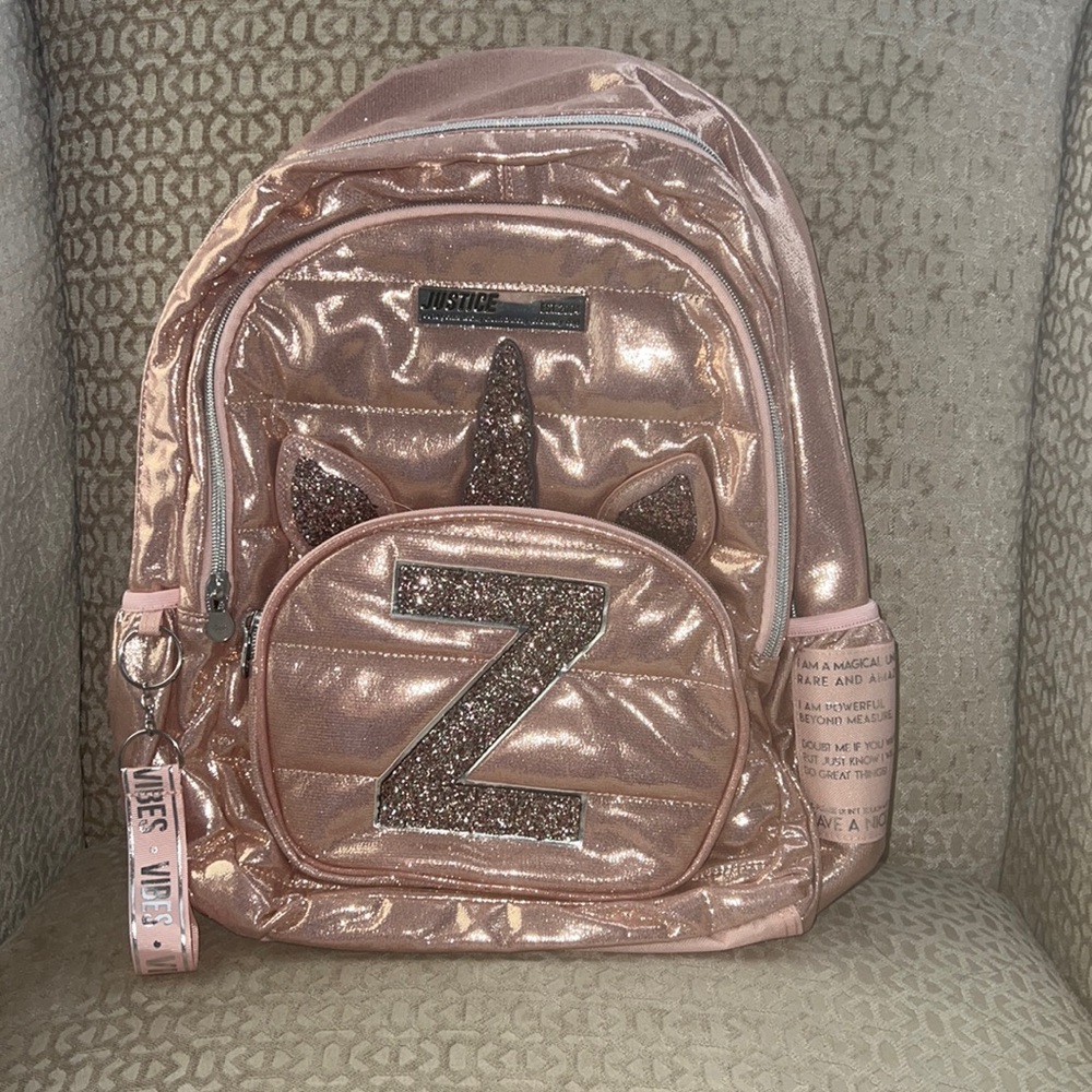 Justice rose‎ gold quilted unicorn initial Z